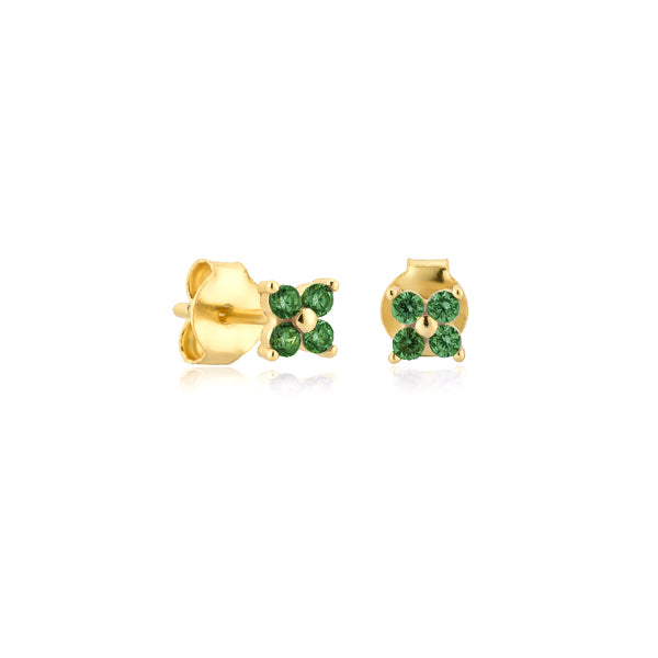 Gold and green mini flower cubic zirconia stud earrings
