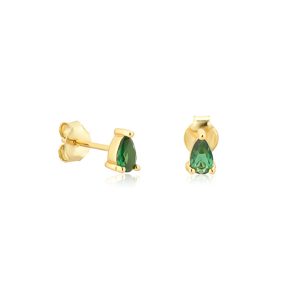 Gold green teardrop cubic zirconia mini stud earrings