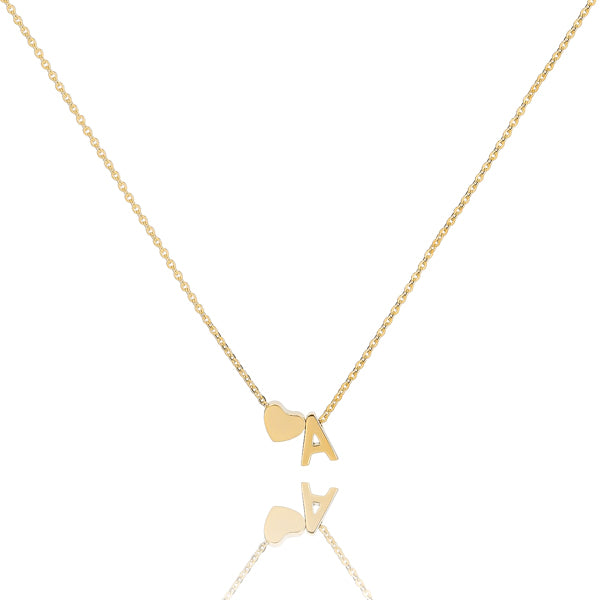 Gold heart initial letter necklace