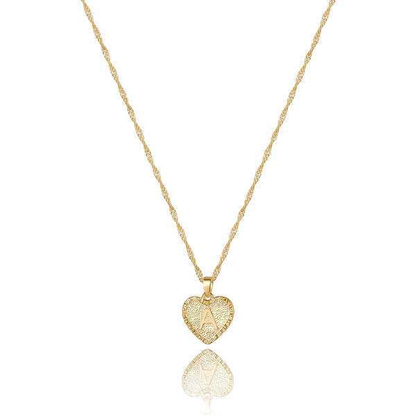 Gold heart initial pendant necklace