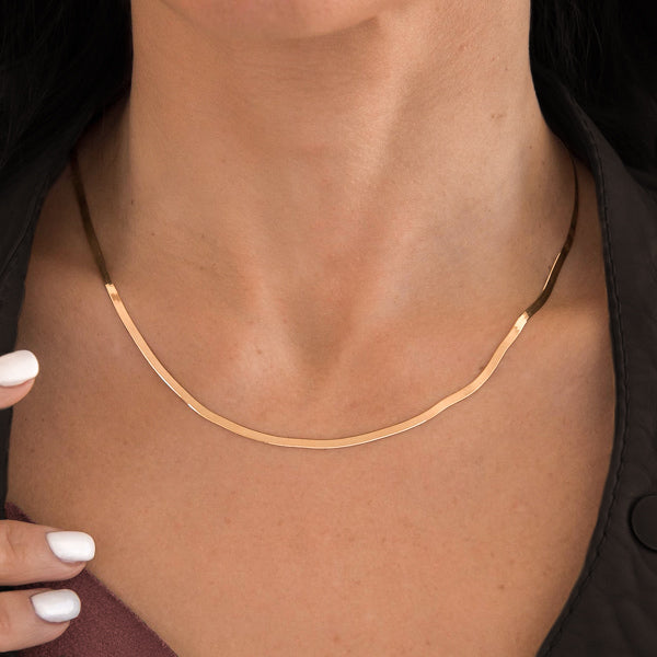 2mm Gold Herringbone Chain Necklace Classy Women Collection