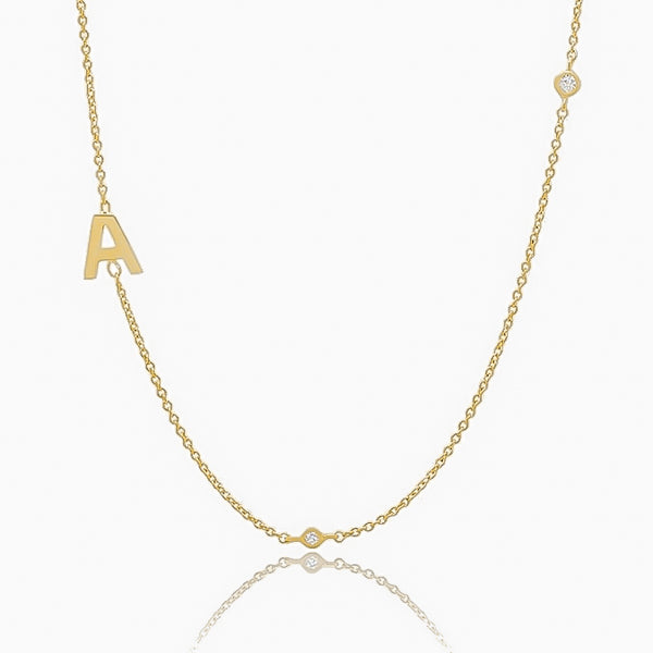 Gold chain necklace with initial letter and cubic zirconia
