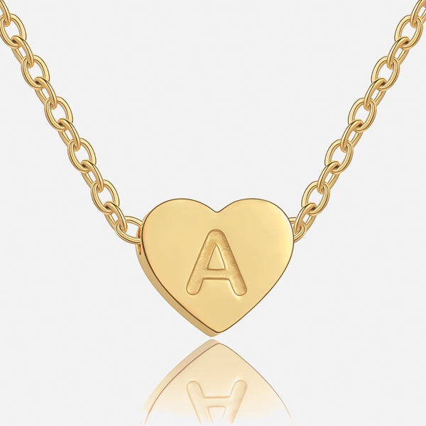 Gold heart necklace with initial letter engraving