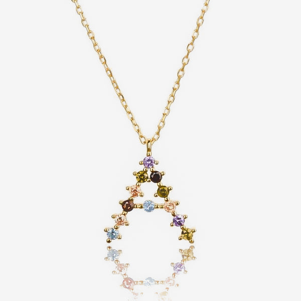 Gold initial necklace with colorful crystals