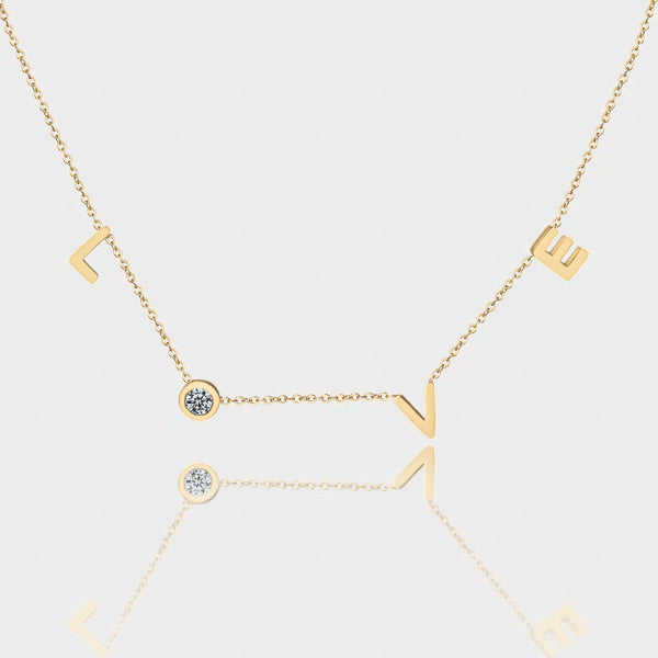 Gold LOVE necklace details