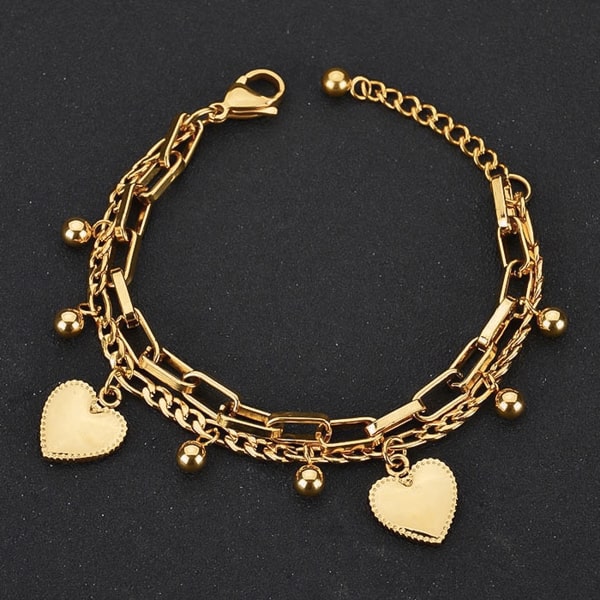 Waterproof gold layered heart charm bracelet