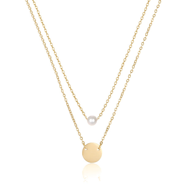 Gold layered pearl and coin necklace set