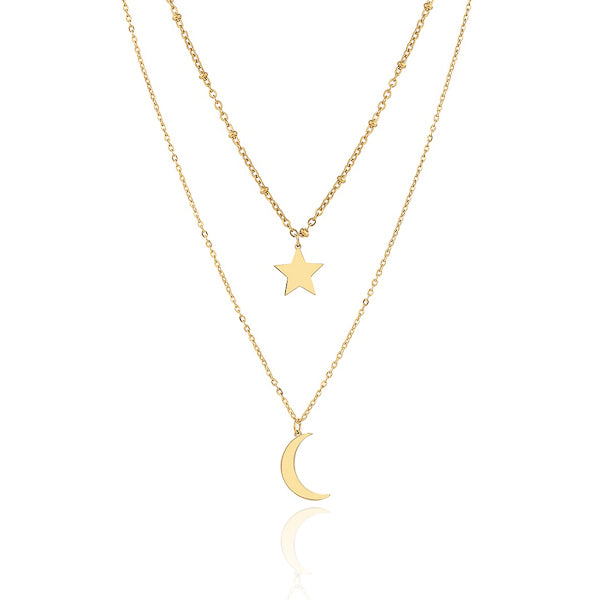 Gold layered star and moon necklace