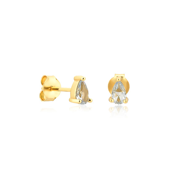 Gold light blue teardrop cubic zirconia mini stud earrings
