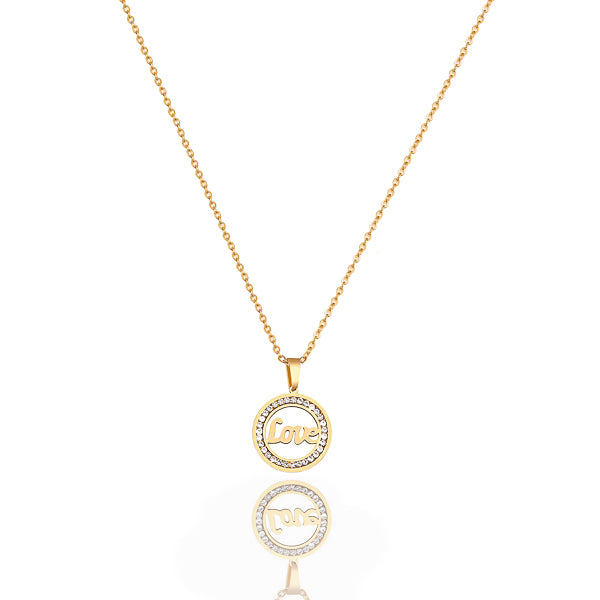 Classy Women Gold Crystal Love Coin Pendant Necklace
