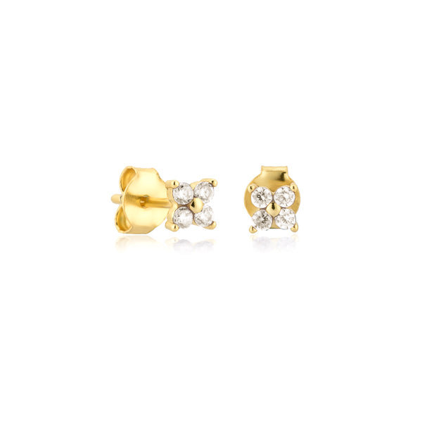 Gold mini flower cubic zirconia stud earrings