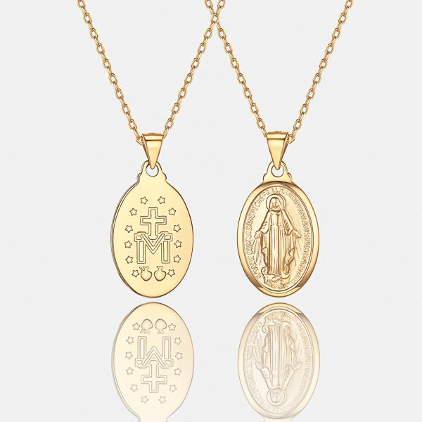 Gold Miraculous Medal necklace details