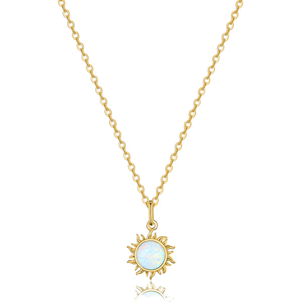 Gold opal sun pendant necklace