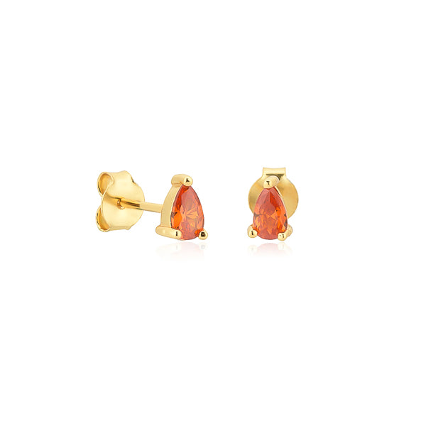 Gold orange teardrop cubic zirconia mini stud earrings