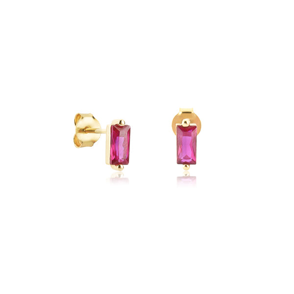 Gold and pink mini baguette cubic zirconia stud earrings