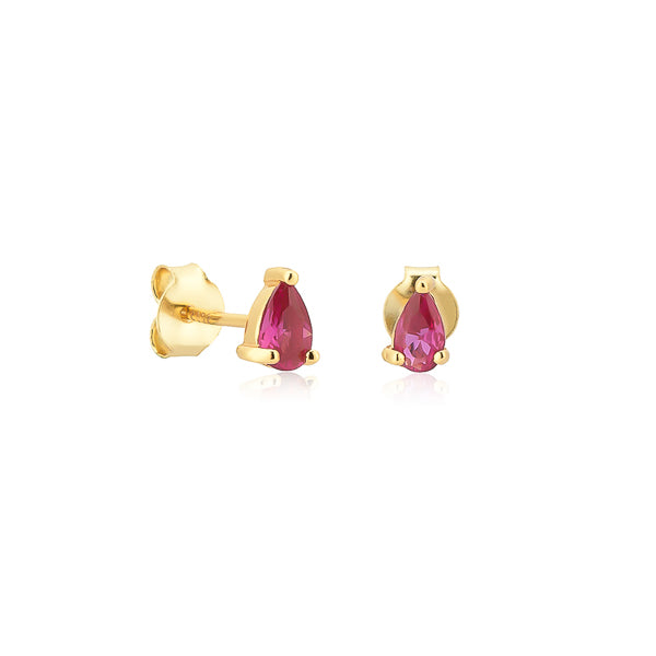 Gold pink teardrop cubic zirconia mini stud earrings