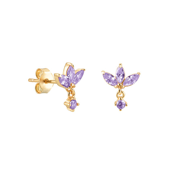 Gold and purple lotus earrings