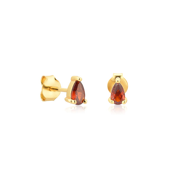 Gold red teardrop cubic zirconia mini stud earrings