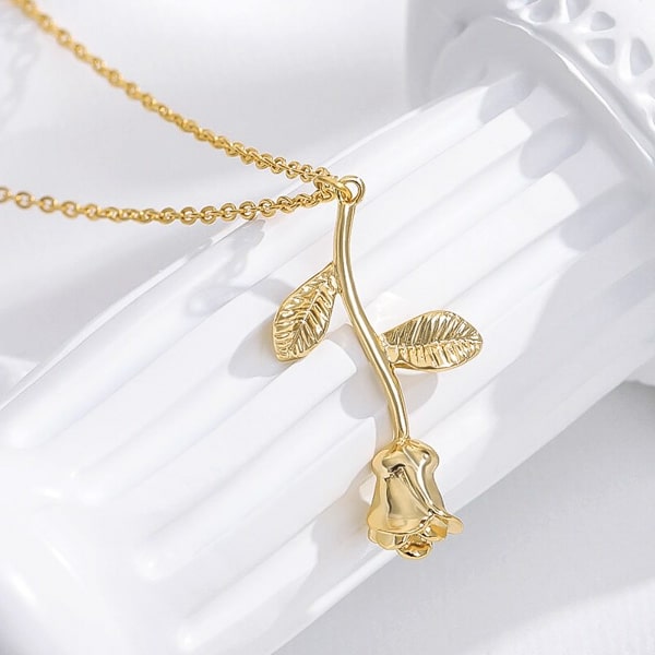 3D gold rose flower pendant necklace