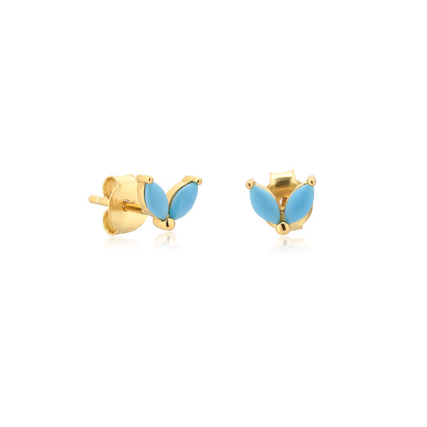 Gold and turquoise double marquise stone stud earrings