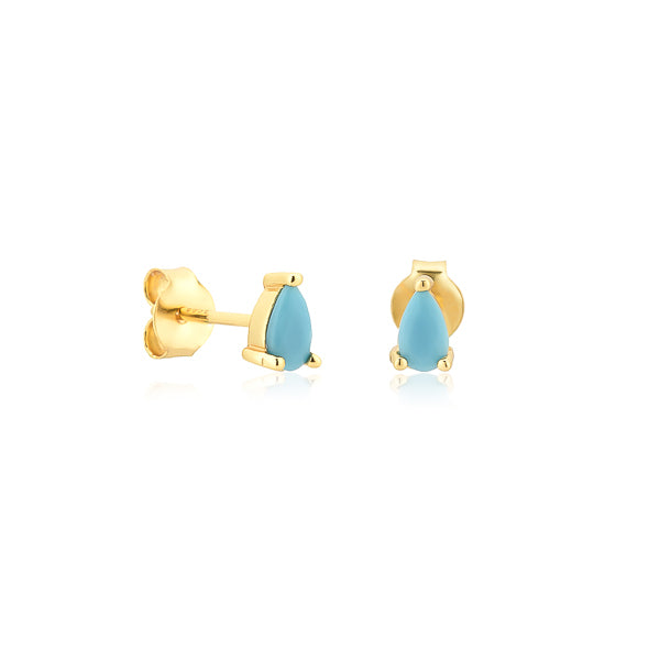 Gold turquoise teardrop mini stud earrings