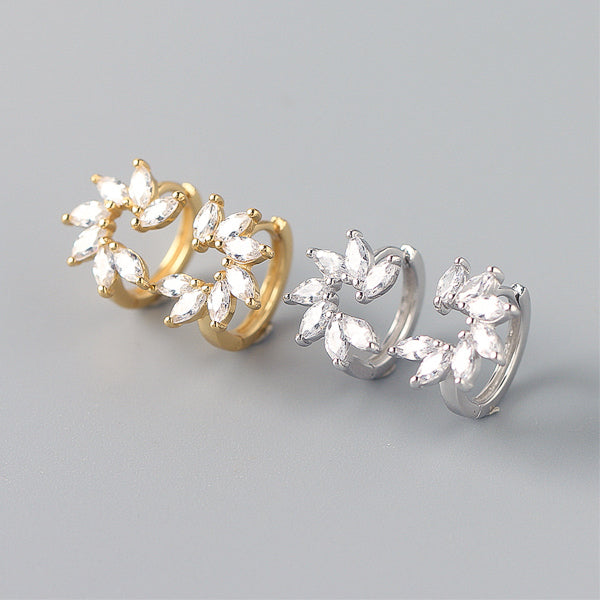 Gold Flower Crystal Huggie Hoop Earrings | Classy Women Collection