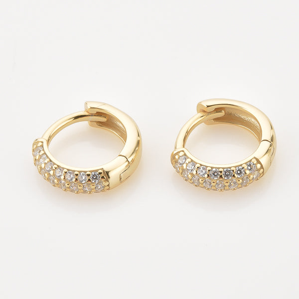 Gold cubic zirconia pavé mini hoop earrings details