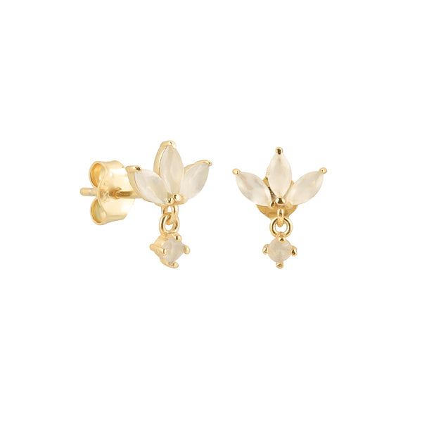 Gold and milky white lotus earrings