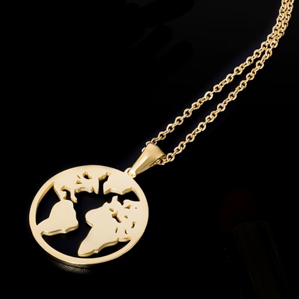 Gold earth globe pendant necklace