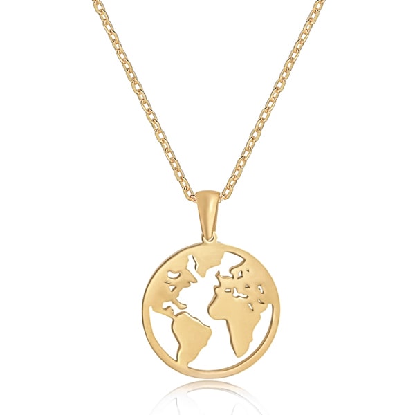 Gold world pendant necklace