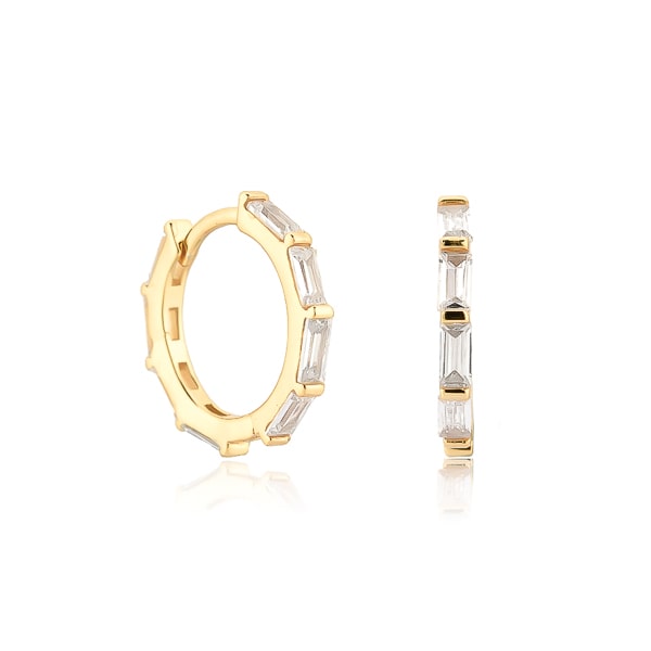 Gold baguette-cut crystal hoop earrings