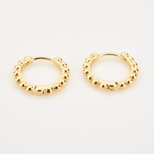 Small gold bead hoop earrings detail