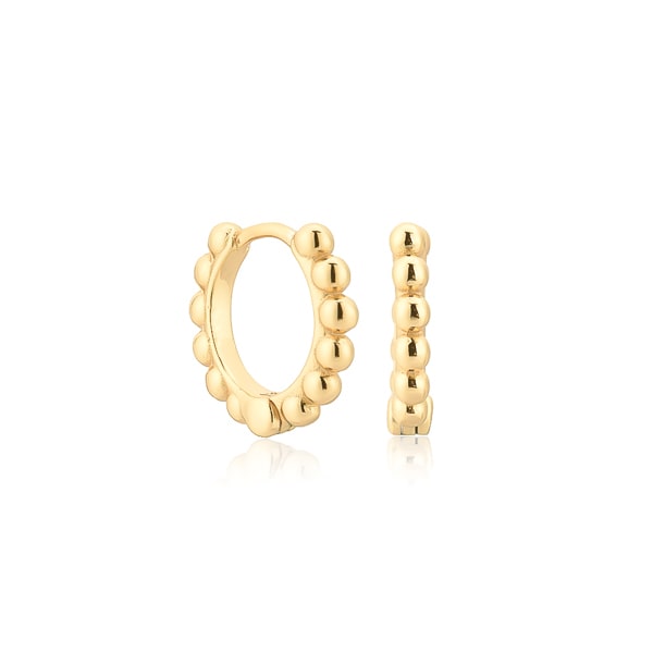 Gold bead huggie hoop earrings
