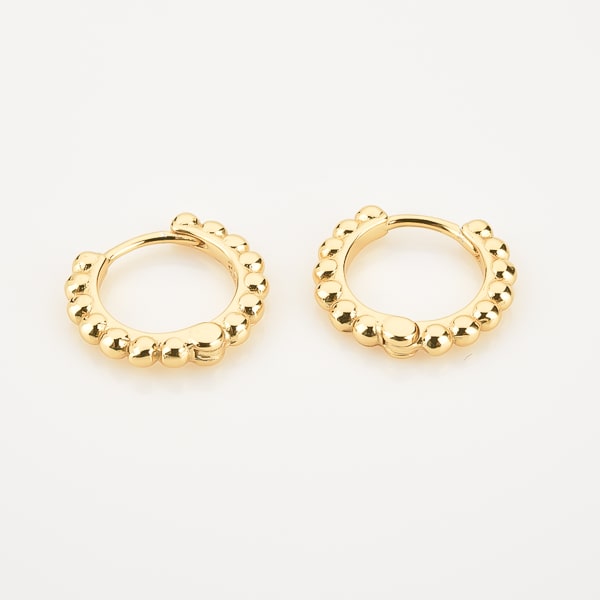 Gold bead mini hoop earrings detail
