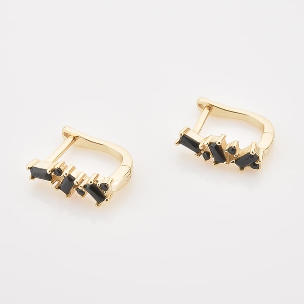 Gold black crystal U hoop earrings detail