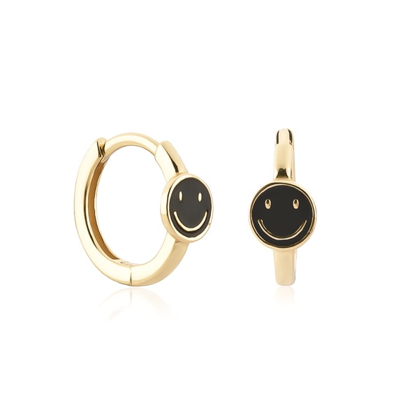 Gold black smiley emoji hoop earrings