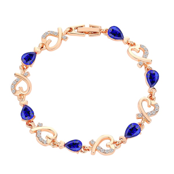 Gold heart chain bracelet with blue crystals