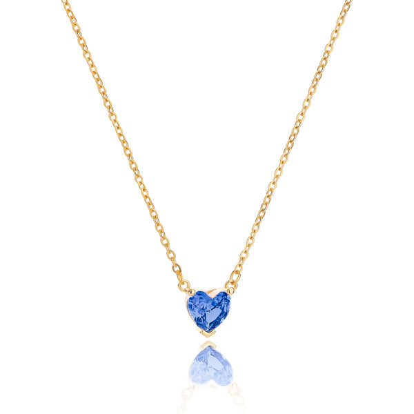 Gold blue crystal heart necklace