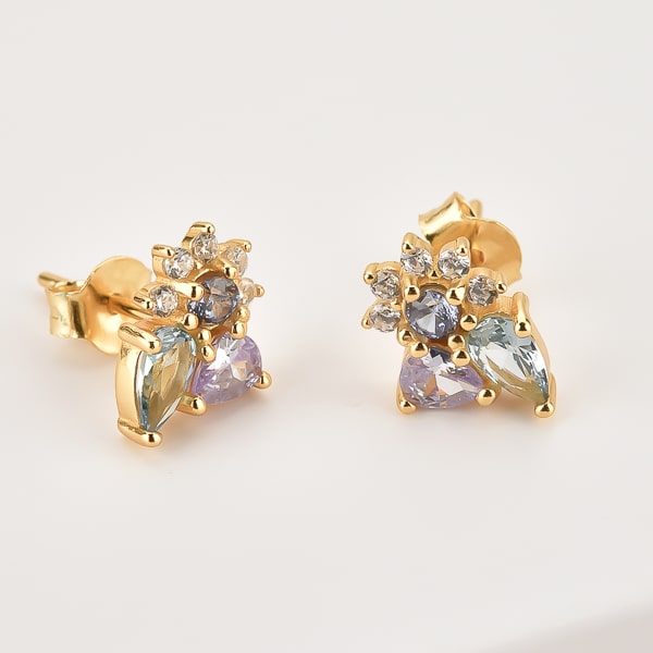 Details of the blue floral crystal cluster stud earrings