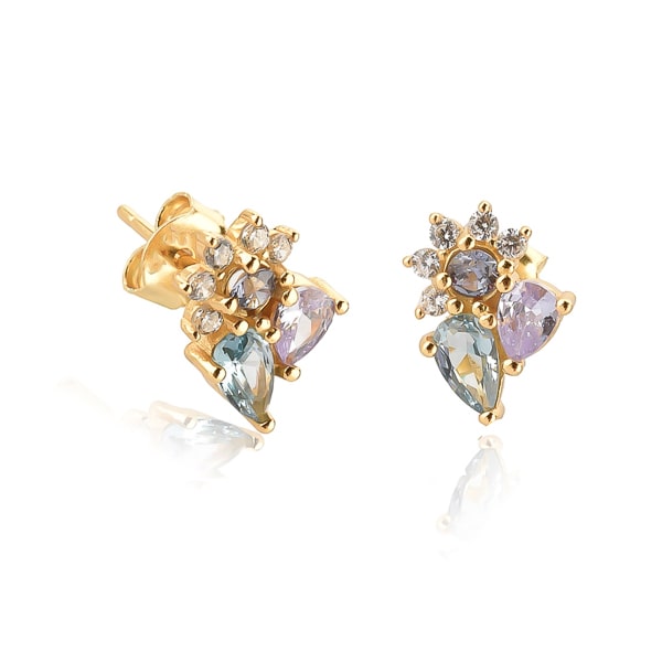 Blue floral crystal cluster stud earrings