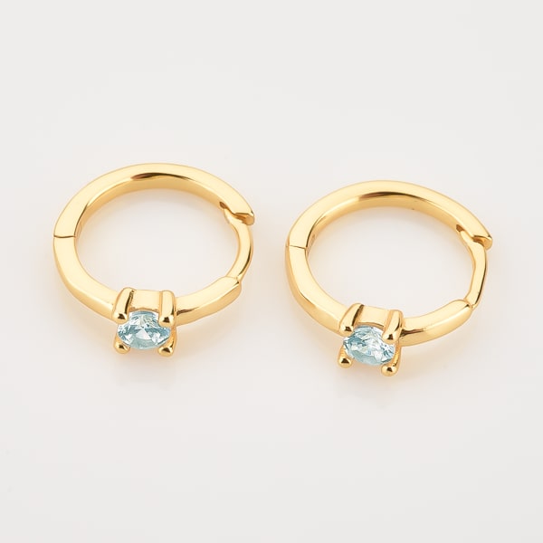 Gold blue solitaire hoop earrings details