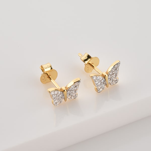 Gold butterfly stud earrings detail