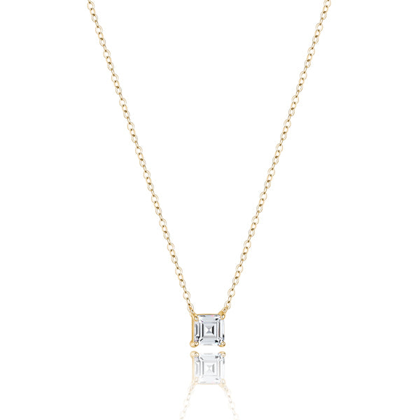 Gold square carre cut crystal necklace