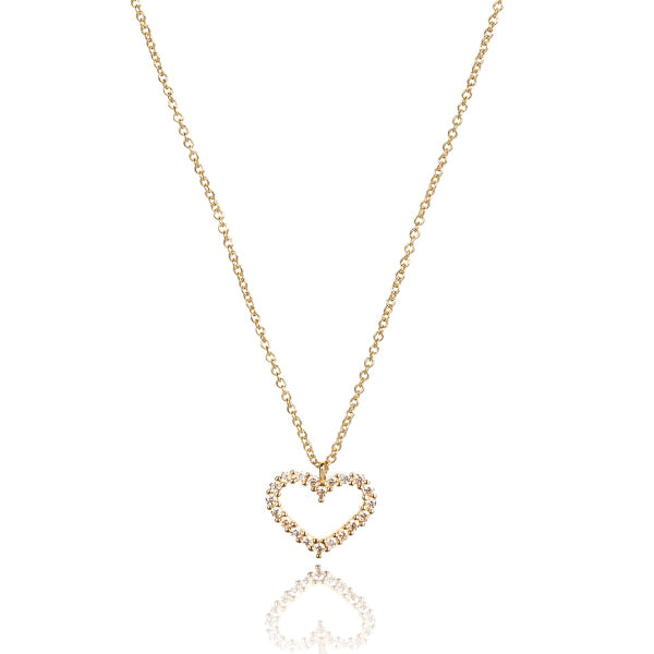 Champagne crystal open heart on a gold necklace
