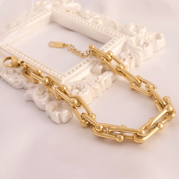 Chunky silver designer link chain bracelet