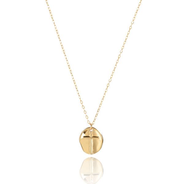 Gold coin cross pendant necklace