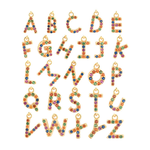 Gold colorful crystal initial letter earrings details
