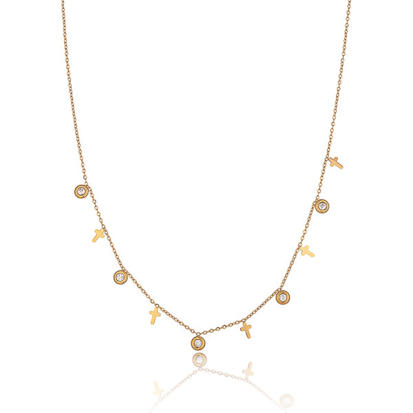 Gold cross & crystal charm necklace