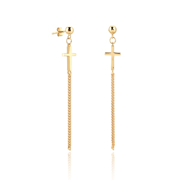 Gold cross drop chain earrings