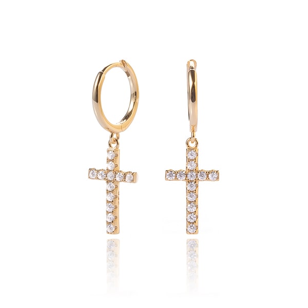 Gold cross hoop earrings